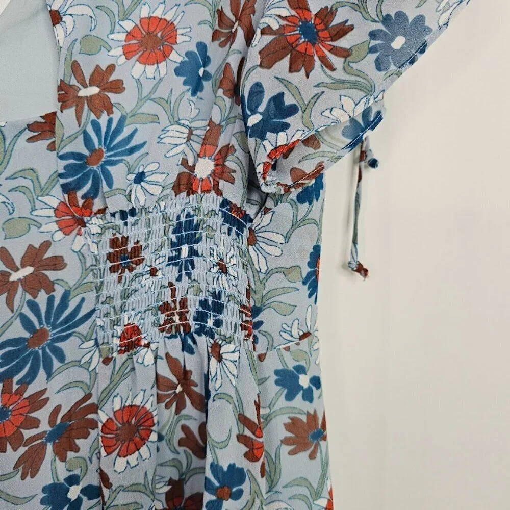 MADEWELL Open Back Dress size 0 XS WILDFLOWER GARDEN BLUE FLORAL Spring Summer - Picture 12 of 12